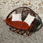 Banquette 2 places rotin couleur noyer