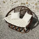 Banquette rotin ronde noyer