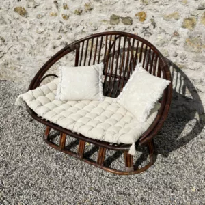 Banquette rotin ronde noyer