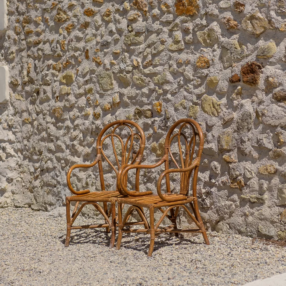 Chaises rotin foncé