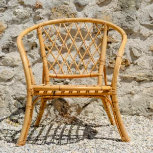 Fauteuil rotin bois vernis