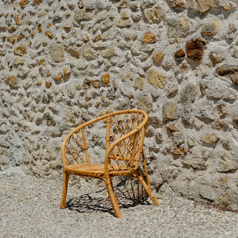 Fauteuil rotin bois vernis
