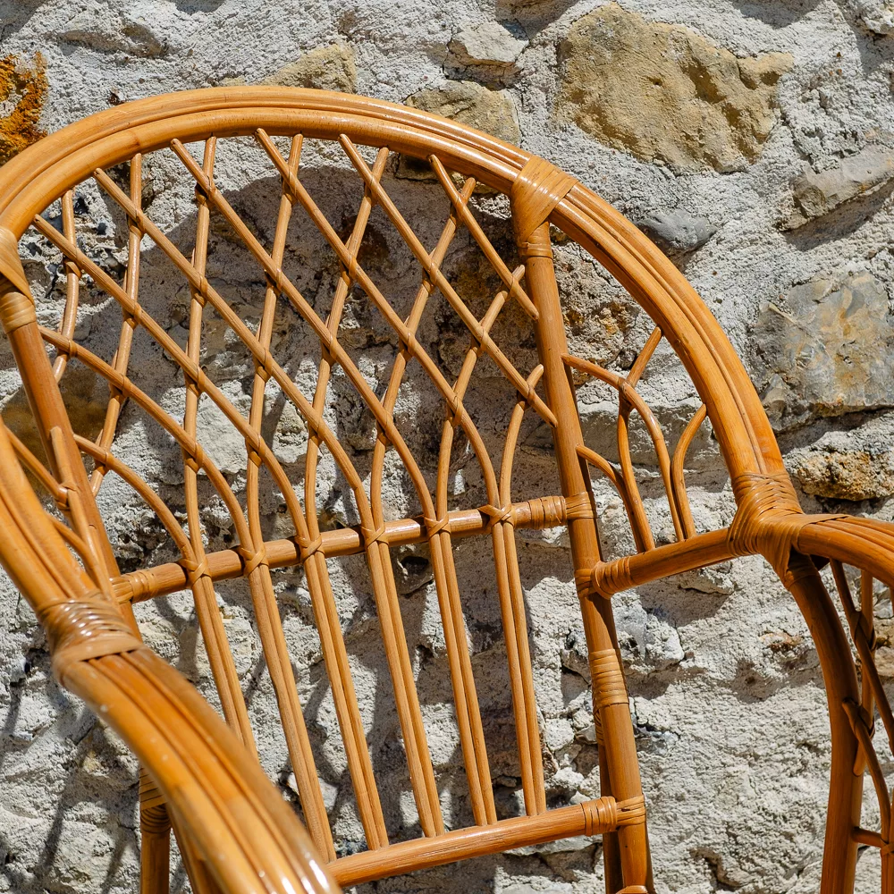 Grand fauteuil rotin bois vernis