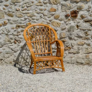 Grand fauteuil rotin bois vernis