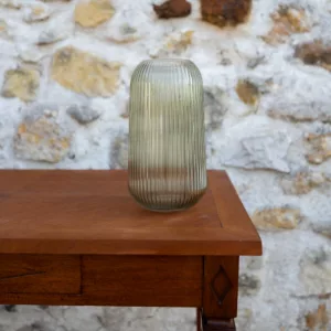 Grand vase strié transparent vert