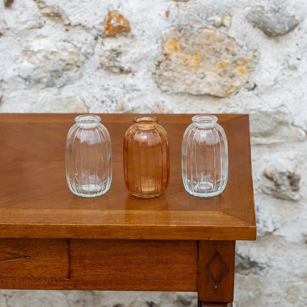 Soliflores en verre striés - transparent et pêche