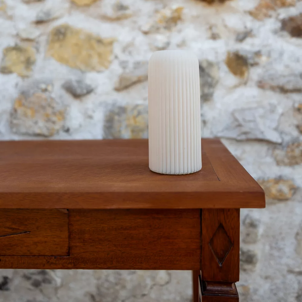 Vase strié cylindrique écru mat petit