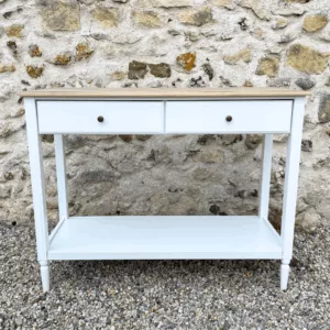 Console blanche et plateau bois naturel