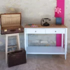 Console bois blanc et plateau naturel