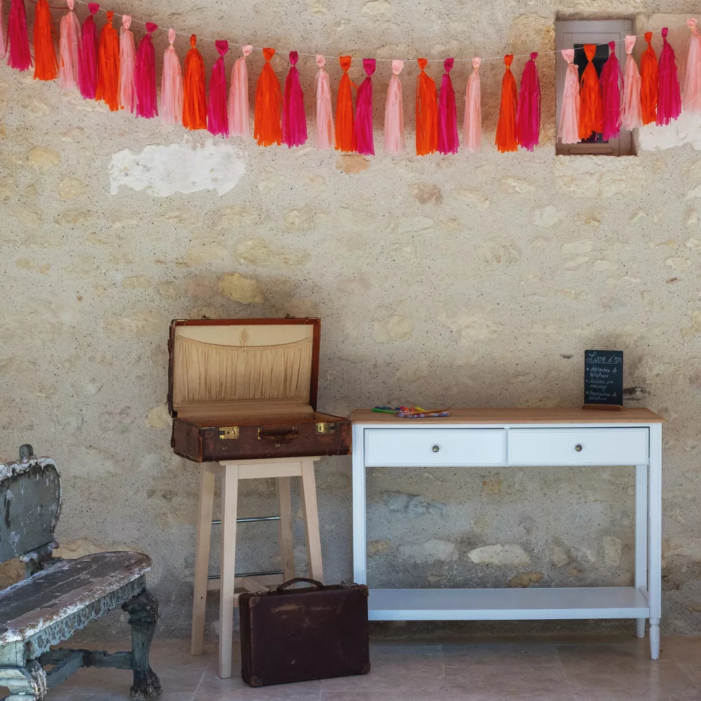 Console bois blanc et plateau naturel