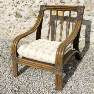 Fauteuil carré rotin écru