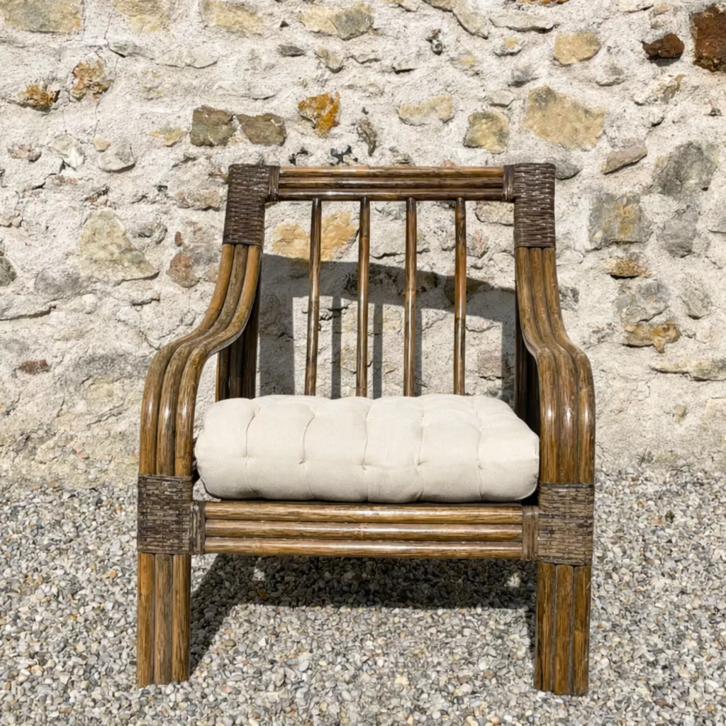 Fauteuil carré rotin écru