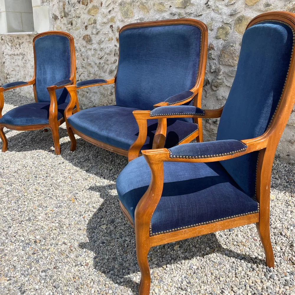 Salon Voltaire velours bleu