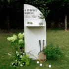 Backdrop demi-arche en bois blanc à 1 étagère (arrondi à droite)