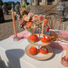 Bougeoir strié rose