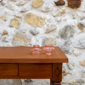 Bougeoirs en verre strié pêche