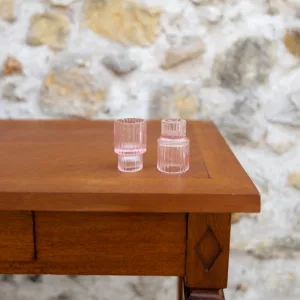 Bougeoirs cylindrique en verre strié rose clair
