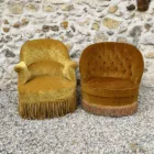 Duo de fauteuils crapaud moutarde et bronze