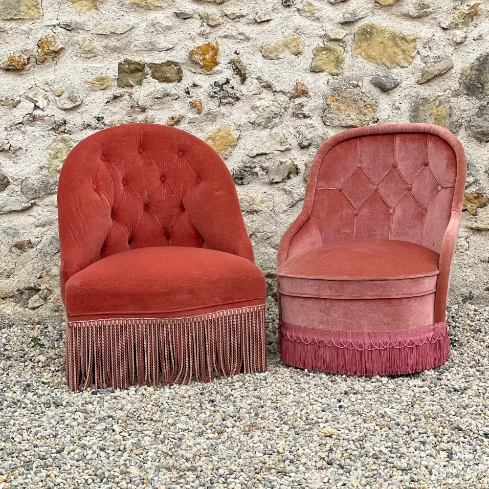 Duo de fauteuils crapaud rose