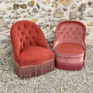 Duo de fauteuils crapaud rose