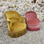 Duo de fauteuils crapaud rose et jaune