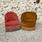Duo de fauteuils crapaud rose saumon et bronze