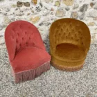 Duo de fauteuils crapaud rose saumon et bronze