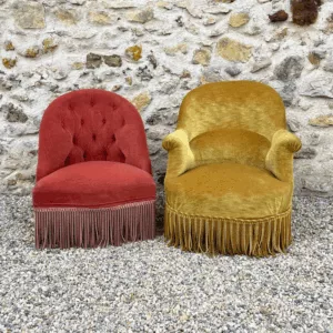 Duo de fauteuils crapaud rose saumon et jaune