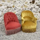 Duo de fauteuils crapaud rose saumon et jaune