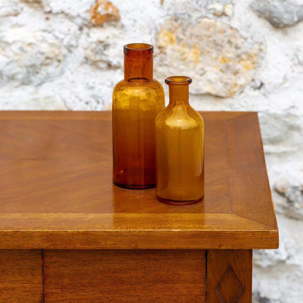 Flacons de pharmacie vintage verre ambré 3 - petit et moyen