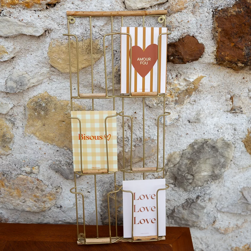 Portant cartes postales or et bambou