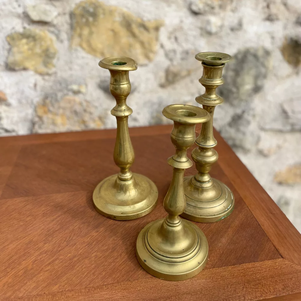 Trio de bougeoirs vintage laiton or