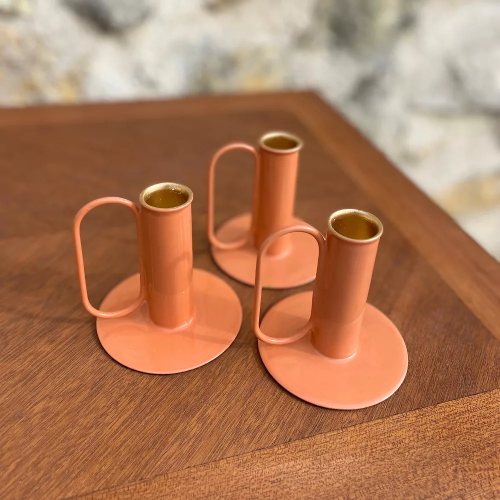 Bougeoir tube à anse orange