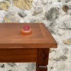 Bougeoir en verre strié rose et orange