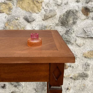 Bougeoir en verre strié rose et orange