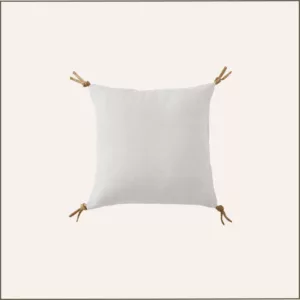 Coussin carré en lin lavé blanc et noeuds jute 45x45