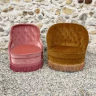 Duo de fauteuils crapaud rose bonbon et bronze