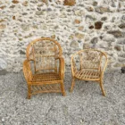 Duo de fauteuils rotin vernis