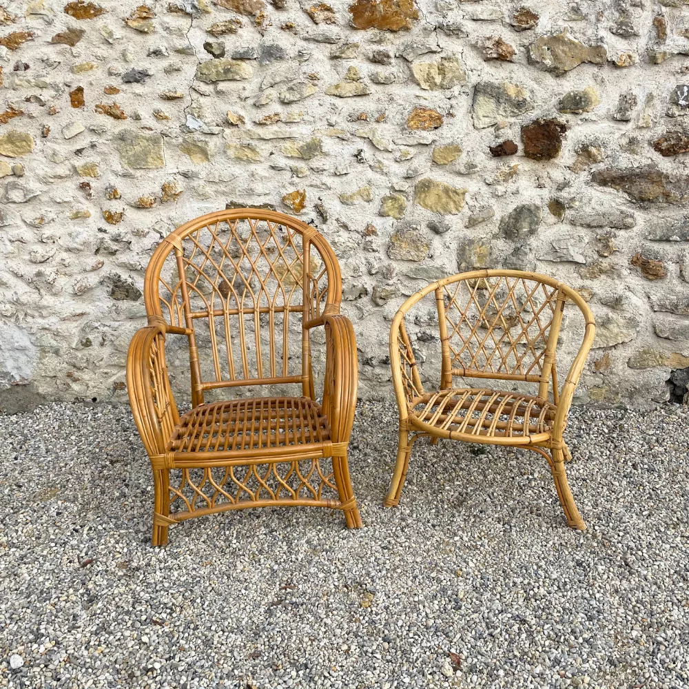 Duo de fauteuils rotin vernis