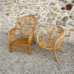 Duo de fauteuils rotin vernis
