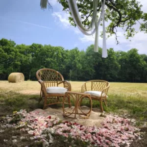 Duo de fauteuils rotin vernis
