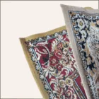 Tapis vintage écru, moutarde et rouge