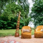 Tapis boho écru, rouge et bleu