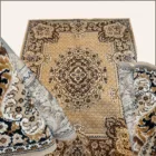 Tapis vintage écru, noir et moutarde