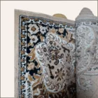 Tapis vintage écru, noir et moutarde