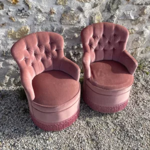 Duo de fauteuils crapaud rose