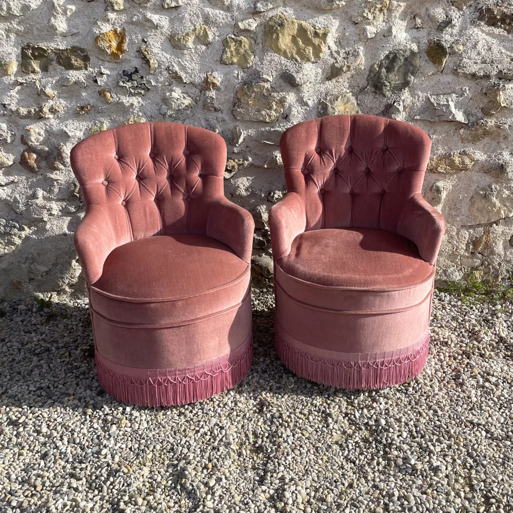 Duo de fauteuils crapaud rose