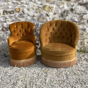 Duo fauteuils crapaud bronze