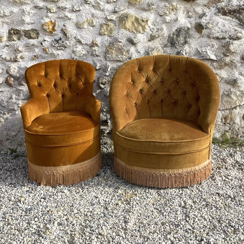 Duo fauteuils crapaud bronze Duo fauteuils crapaud bronze