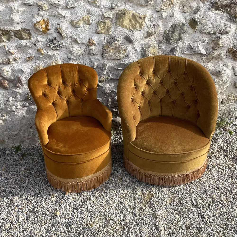 Duo fauteuils crapaud bronze